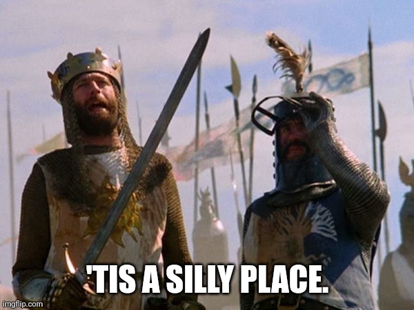 Monty Python King Arthur | 'TIS A SILLY PLACE. | image tagged in monty python king arthur | made w/ Imgflip meme maker