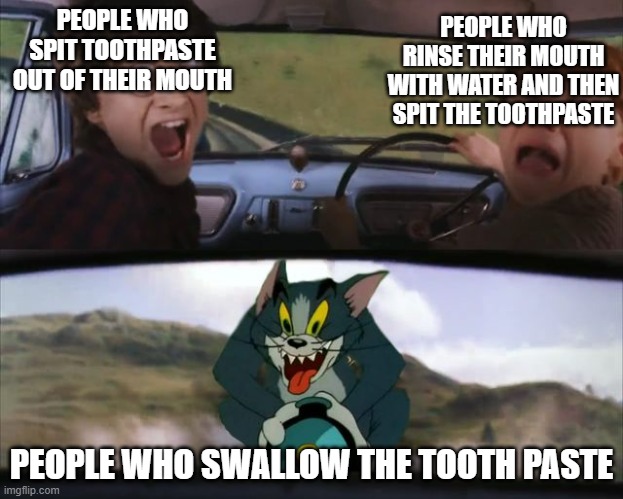 First poste in a while |  PEOPLE WHO SPIT TOOTHPASTE OUT OF THEIR MOUTH; PEOPLE WHO RINSE THEIR MOUTH WITH WATER AND THEN SPIT THE TOOTHPASTE; PEOPLE WHO SWALLOW THE TOOTH PASTE | image tagged in harry potter tom train,memes,meme,funny,toothpaste | made w/ Imgflip meme maker