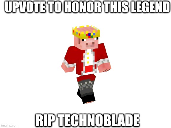 Rip Technoblade | UPVOTE TO HONOR THIS LEGEND; RIP TECHNOBLADE | image tagged in blank white template,technoblade,rip,minecraft | made w/ Imgflip meme maker