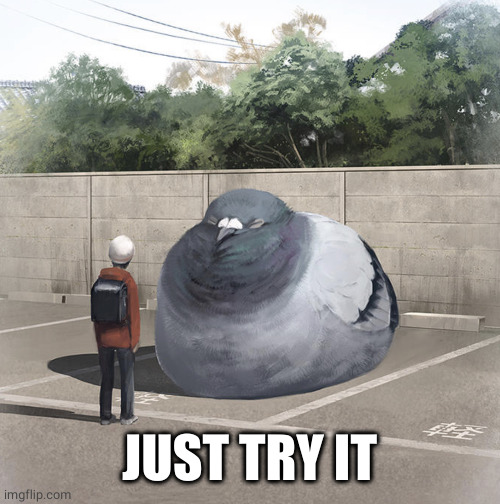 Beeg Birb | JUST TRY IT | image tagged in beeg birb | made w/ Imgflip meme maker