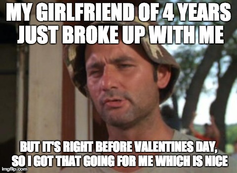 So I Got That Goin For Me Which Is Nice | MY GIRLFRIEND OF 4 YEARS JUST BROKE UP WITH ME BUT IT'S RIGHT BEFORE VALENTINES DAY, SO I GOT THAT GOING FOR ME WHICH IS NICE | image tagged in memes,so i got that goin for me which is nice,AdviceAnimals | made w/ Imgflip meme maker