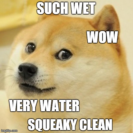 Doge Meme | SUCH WET VERY WATER WOW SQUEAKY CLEAN | image tagged in memes,doge | made w/ Imgflip meme maker