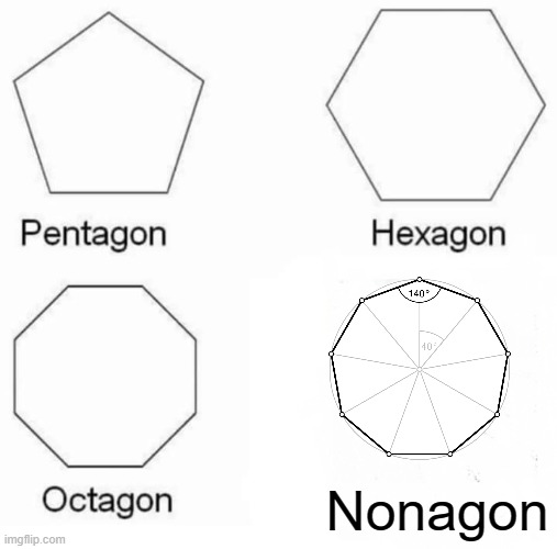 Nonagon comes after Octagon | Nonagon | image tagged in memes,pentagon hexagon octagon,true | made w/ Imgflip meme maker