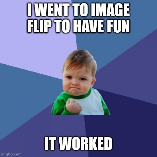 Just having fun | I WENT TO IMAGE FLIP TO HAVE FUN; IT WORKED | image tagged in memes,success kid,wholesome | made w/ Imgflip meme maker