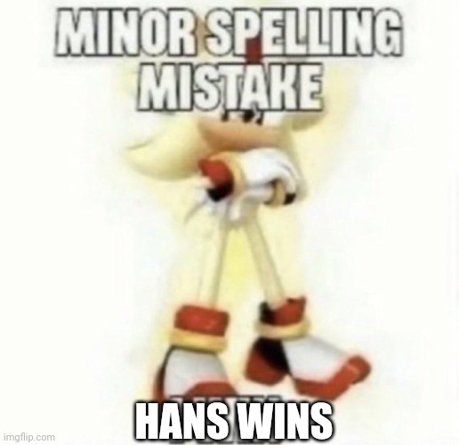 HANS WINS | image tagged in minor spelling mistake | made w/ Imgflip meme maker