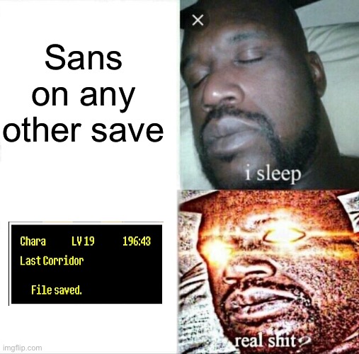 sans.exe | Sans on any other save | image tagged in memes,sleeping shaq,undertale,sans undertale | made w/ Imgflip meme maker