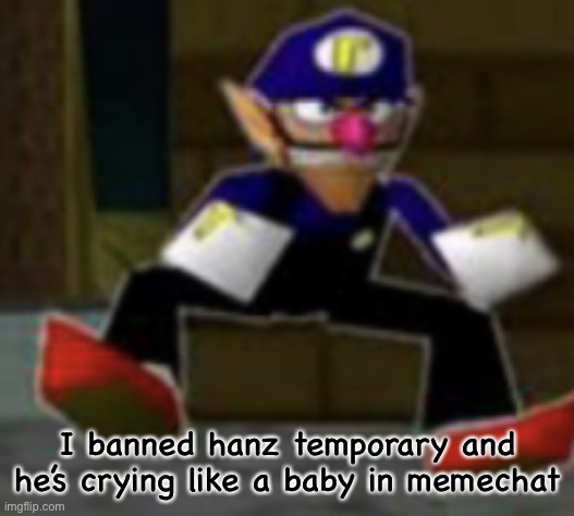 wah male | I banned hanz temporary and he’s crying like a baby in memechat | image tagged in wah male | made w/ Imgflip meme maker