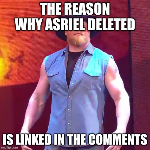 Cowboy Brock Lesnar | THE REASON WHY ASRIEL DELETED; IS LINKED IN THE COMMENTS | image tagged in cowboy brock lesnar | made w/ Imgflip meme maker