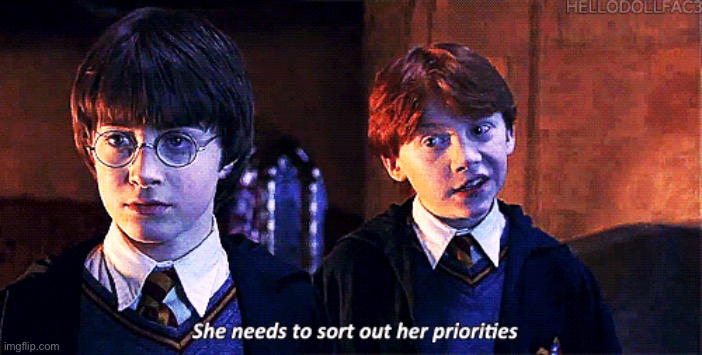 She needs to sort out her priorities | image tagged in she needs to sort out her priorities | made w/ Imgflip meme maker