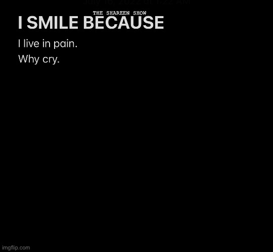 Smile | THE SHAREEN SHOW | image tagged in smile,inspirational quote,quotes,mental health,judgemental,domestic abuse | made w/ Imgflip meme maker