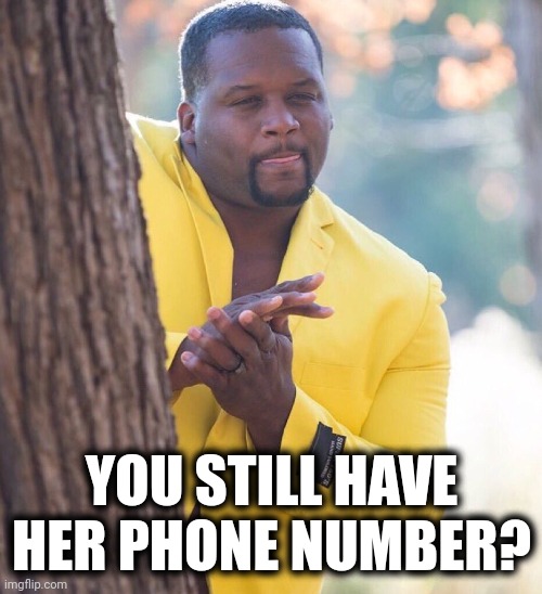 Black guy hiding behind tree | YOU STILL HAVE HER PHONE NUMBER? | image tagged in black guy hiding behind tree | made w/ Imgflip meme maker