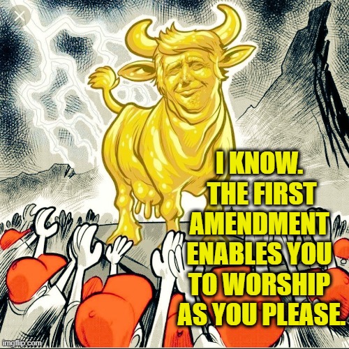 I KNOW.  THE FIRST AMENDMENT ENABLES YOU TO WORSHIP  AS YOU PLEASE. | made w/ Imgflip meme maker