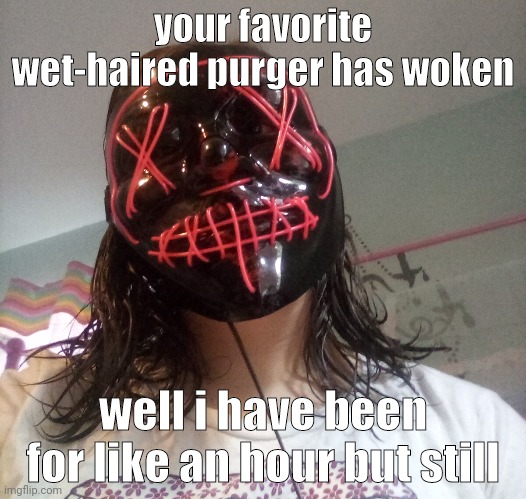 your favorite wet-haired purger has woken; well i have been for like an hour but still | made w/ Imgflip meme maker