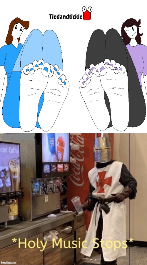 image tagged in holy music stops,rebecca parham,let me explain studios,jaiden,deviantart,feet | made w/ Imgflip meme maker