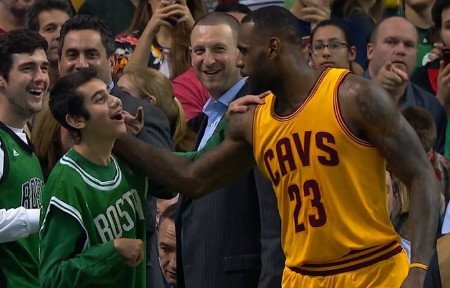 High Quality LeBron James and disabled Boston fan Blank Meme Template