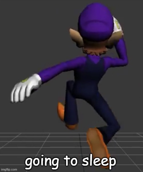 Waluigi Running | going to sleep | image tagged in waluigi running | made w/ Imgflip meme maker