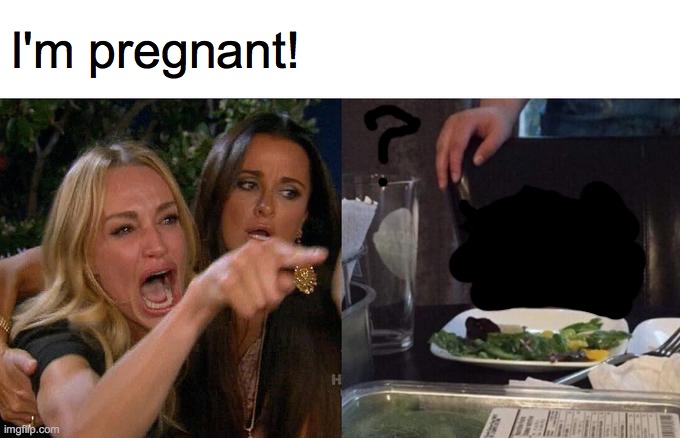 the waiter is confused where smudge went | I'm pregnant! | image tagged in memes,woman yelling at cat | made w/ Imgflip meme maker
