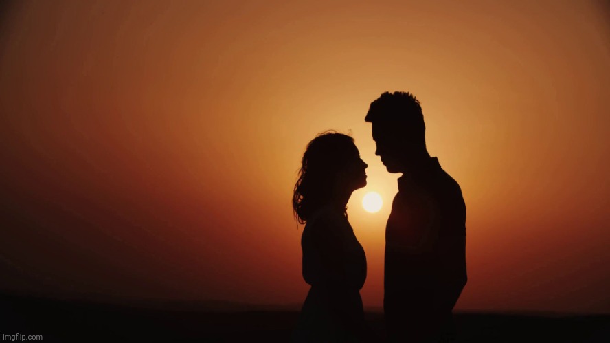 Romance Sunset Silhouette Looking At Each Other | image tagged in romance sunset silhouette looking at each other | made w/ Imgflip meme maker