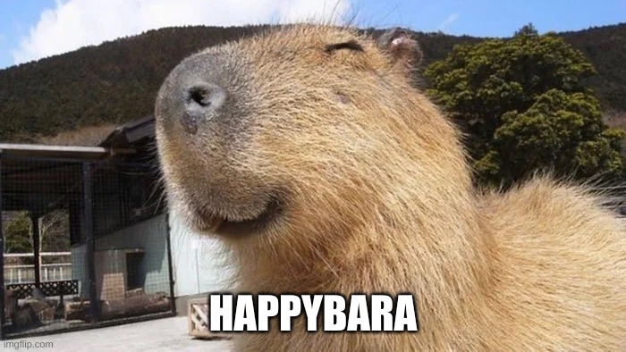 have an amazing day today everyone | HAPPYBARA | image tagged in capybara,epic | made w/ Imgflip meme maker