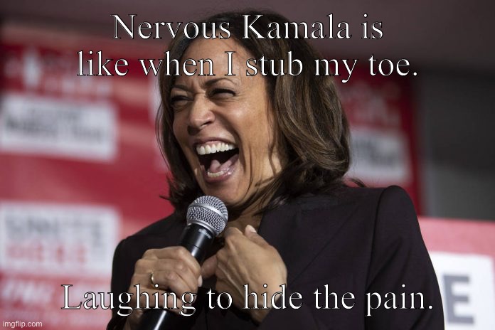 Too true for you | Nervous Kamala is like when I stub my toe. Laughing to hide the pain. | image tagged in kamala laughing | made w/ Imgflip meme maker