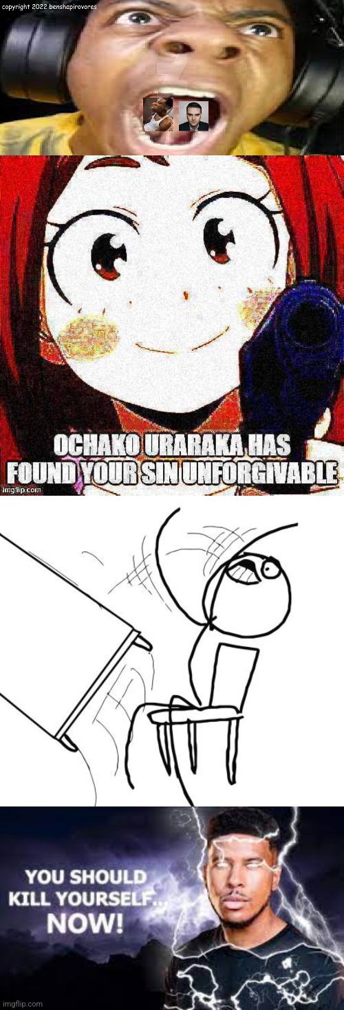 oof | image tagged in ochako uraraka has found your sin unforgivable,memes,table flip guy,you should kill yourself now,wtf,cringe | made w/ Imgflip meme maker