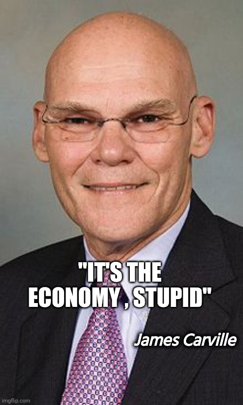 Why it's not going to work | James Carville; "IT'S THE ECONOMY , STUPID" | image tagged in james carville,politicians suck,distraction,deflection,only fools and horses | made w/ Imgflip meme maker