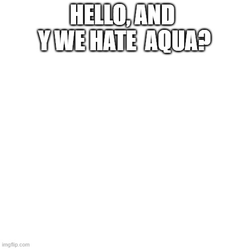 Y? | HELLO, AND  Y WE HATE  AQUA? | image tagged in memes,blank transparent square | made w/ Imgflip meme maker