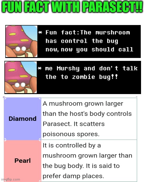 FUN FACT: | FUN FACT WITH PARASECT!! | image tagged in memes,blank transparent square,pokemon,pokemon memes | made w/ Imgflip meme maker