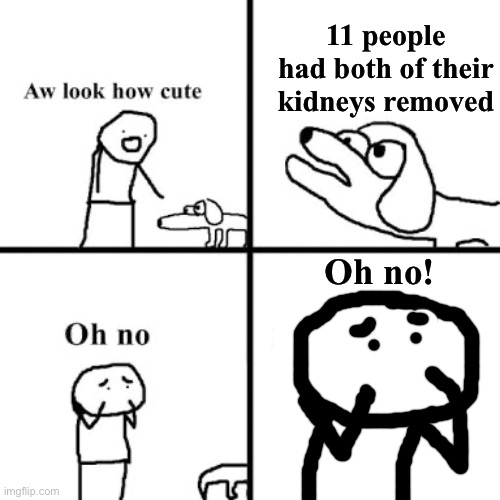Oh no its retarted | 11 people had both of their kidneys removed Oh no! | image tagged in oh no its retarted | made w/ Imgflip meme maker