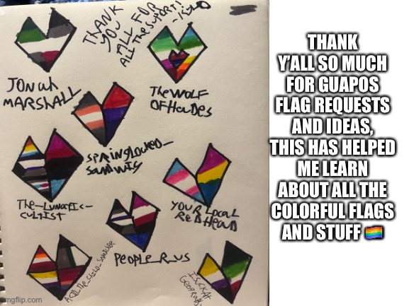 Thank y’all for the Color’s | THANK Y’ALL SO MUCH FOR GUAPOS FLAG REQUESTS AND IDEAS, THIS HAS HELPED ME LEARN ABOUT ALL THE COLORFUL FLAGS AND STUFF 🏳️‍🌈 | made w/ Imgflip meme maker