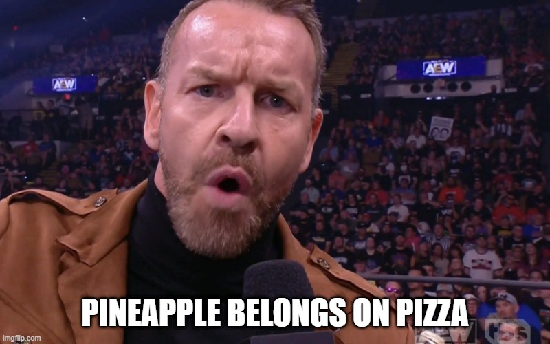 Pizza Aew |  PINEAPPLE BELONGS ON PIZZA | image tagged in funny | made w/ Imgflip meme maker