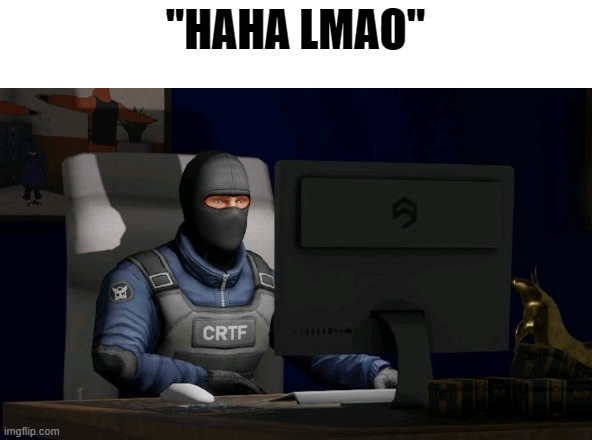 counter-terrorist looking at the computer | "HAHA LMAO" | image tagged in counter-terrorist looking at the computer | made w/ Imgflip meme maker