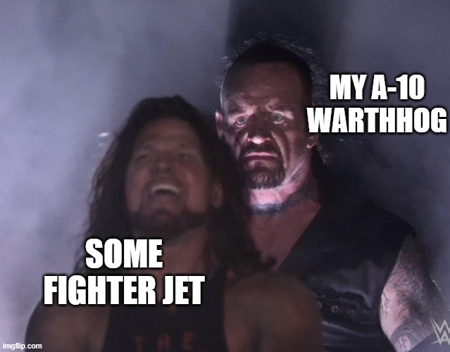 ; | MY A-10 WARTHHOG; SOME FIGHTER JET | image tagged in undertaker | made w/ Imgflip meme maker