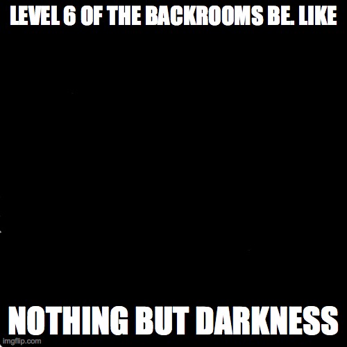 the backrooms level 6 is so dark that light can't go in | LEVEL 6 OF THE BACKROOMS BE. LIKE; NOTHING BUT DARKNESS | image tagged in memes,blank transparent square | made w/ Imgflip meme maker