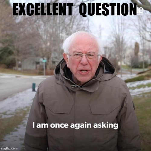 Bernie I Am Once Again Asking For Your Support Meme | EXCELLENT  QUESTION | image tagged in memes,bernie i am once again asking for your support | made w/ Imgflip meme maker