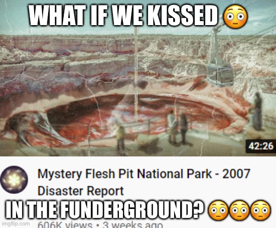 What if we kissed in the mystery flesh pit | WHAT IF WE KISSED 😳; IN THE FUNDERGROUND? 😳😳😳 | image tagged in e | made w/ Imgflip meme maker