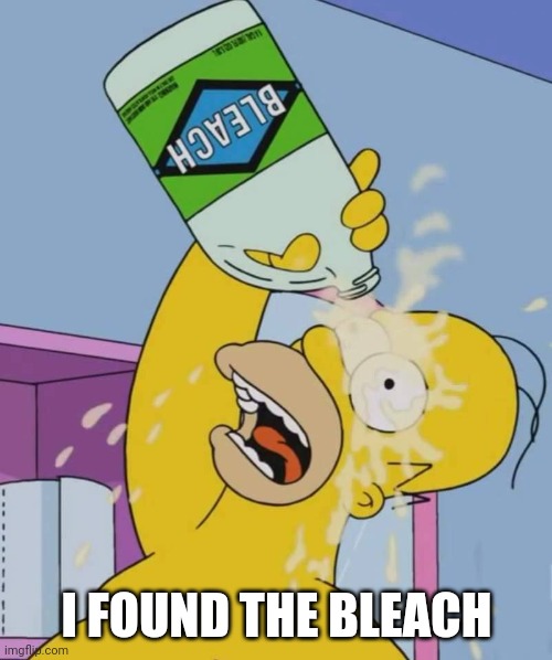 Homer with bleach | I FOUND THE BLEACH | image tagged in homer with bleach | made w/ Imgflip meme maker