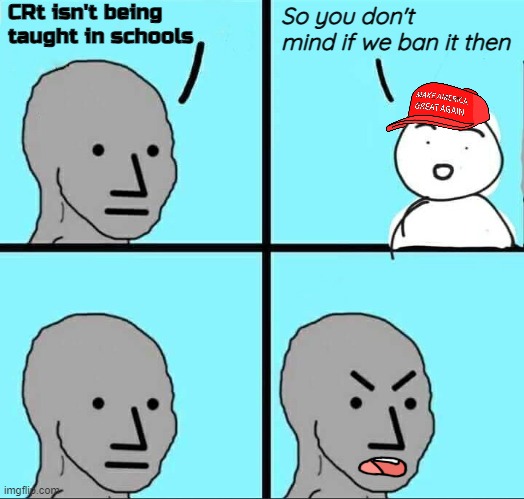 NPC Meme | CRt isn't being taught in schools; So you don't mind if we ban it then | image tagged in npc meme,maga,crt | made w/ Imgflip meme maker