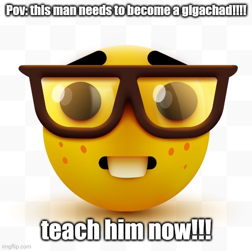 Nerd emoji | Pov: this man needs to become a gigachad!!!! teach him now!!! | image tagged in nerd emoji | made w/ Imgflip meme maker