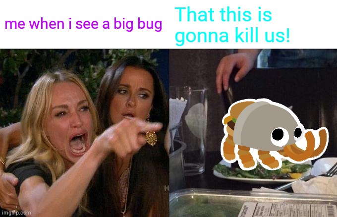 Do u do this? | me when i see a big bug; That this is gonna kill us! | image tagged in memes,woman yelling at cat | made w/ Imgflip meme maker