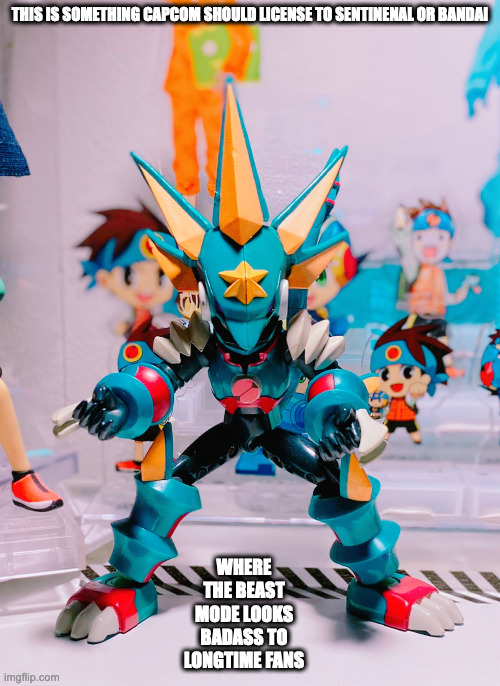 Beast Out Mega Man Figurine | THIS IS SOMETHING CAPCOM SHOULD LICENSE TO SENTINENAL OR BANDAI; WHERE THE BEAST MODE LOOKS BADASS TO LONGTIME FANS | image tagged in figurine,memes,megaman,megaman battle network,megamanexe | made w/ Imgflip meme maker