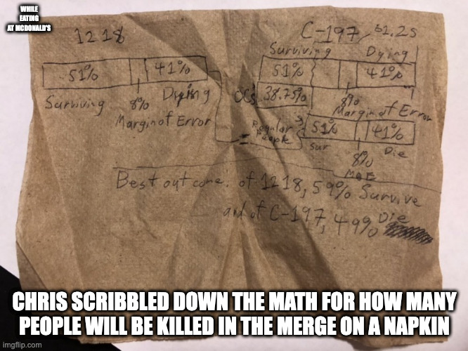 Dimensional Merge Math on McDonalds Napkin | WHILE EATING AT MCDONALD'S; CHRIS SCRIBBLED DOWN THE MATH FOR HOW MANY PEOPLE WILL BE KILLED IN THE MERGE ON A NAPKIN | image tagged in chris-chan,dimensional merge,memes | made w/ Imgflip meme maker