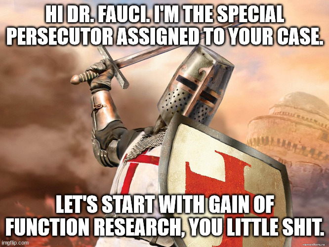 Hi Dr. Fauci | HI DR. FAUCI. I'M THE SPECIAL PERSECUTOR ASSIGNED TO YOUR CASE. LET'S START WITH GAIN OF FUNCTION RESEARCH, YOU LITTLE SHIT. | image tagged in fauci,special persecutor | made w/ Imgflip meme maker