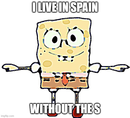 send help | I LIVE IN SPAIN; WITHOUT THE S | image tagged in t pose | made w/ Imgflip meme maker