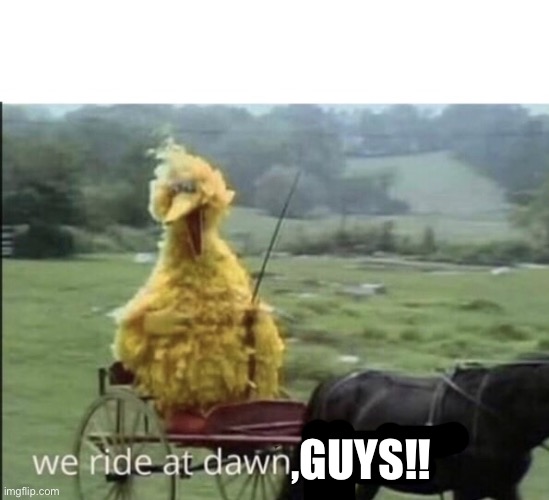 We ride at dawn bitches | ,GUYS!! | image tagged in we ride at dawn bitches | made w/ Imgflip meme maker