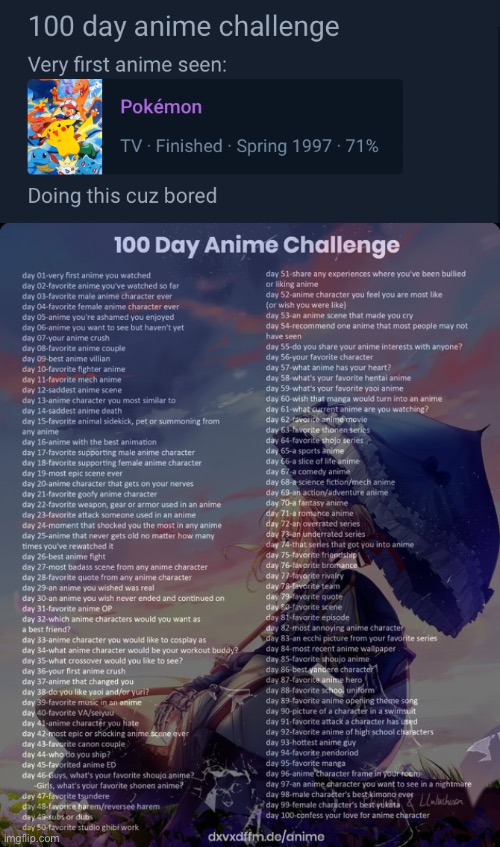 Doing a thing ( feel free to do it as well ) | image tagged in 100 day anime challenge | made w/ Imgflip meme maker