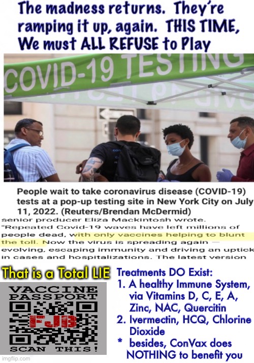 It’s coming back, they’re back, with a vengeance. Last ditch attempt at MARTIAL LAW, complete control of you, your rights & free | Treatments DO Exist:
1. A healthy Immune System,
    via Vitamins D, C, E, A,
    Zinc, NAC, Quercitin 
2. Ivermectin, HCQ, Chlorine
    Dioxide
*  besides, ConVax does
   NOTHING to benefit you; That is a Total LIE | image tagged in memes,we cannot acquiesce,we have the power,do not give it over to them,resist n refuse or we all suffer,fjb voters kissmyass | made w/ Imgflip meme maker