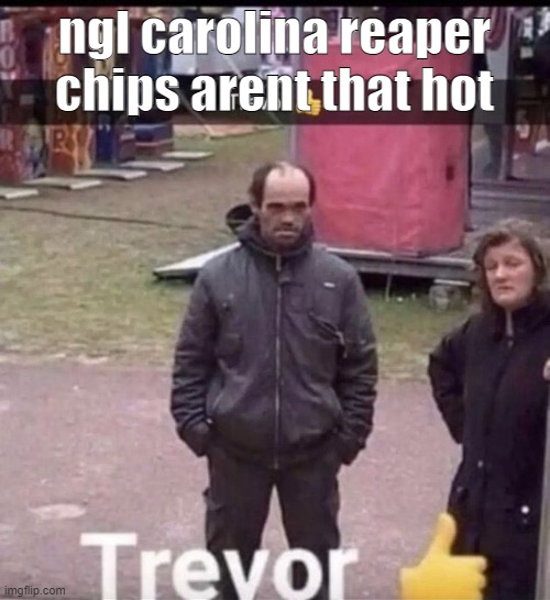 trevor | ngl carolina reaper chips arent that hot | image tagged in trevor | made w/ Imgflip meme maker