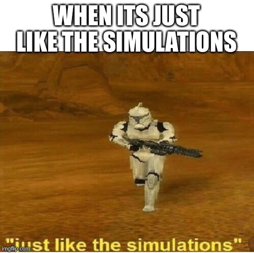 Just like the simulations | WHEN ITS JUST LIKE THE SIMULATIONS | image tagged in just like the simulations | made w/ Imgflip meme maker