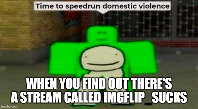 Lessgo | WHEN YOU FIND OUT THERE'S A STREAM CALLED IMGFLIP_SUCKS | image tagged in time to speedrun domestic violence | made w/ Imgflip meme maker